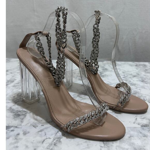 Cape Robbin OLENE Dressy Clear High Heel Sandals 11 Bling Chain Clear Strap Chic - Picture 1 of 9